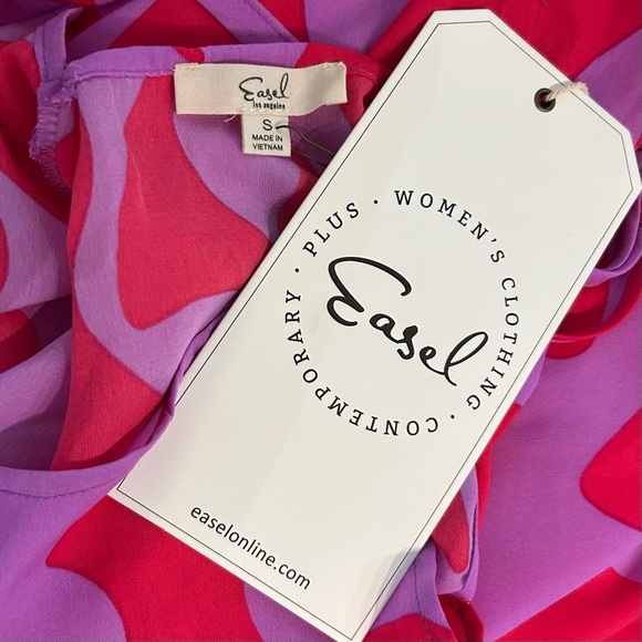 Easel Geo Print Sharkbite Woven Dress Sz S Asymmetrical Tie Waist Midi Dress - Picture 11 of 11